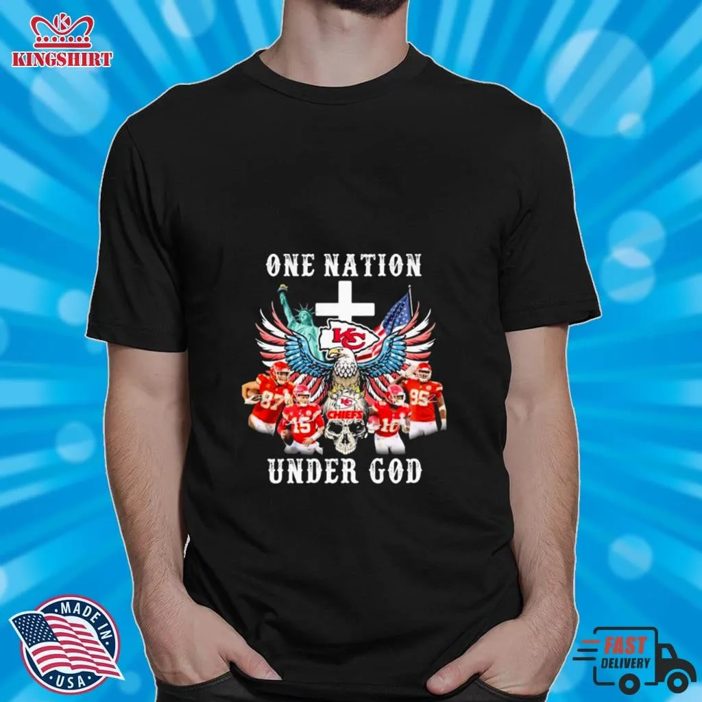 Eagle Holding Skull Kansas City Chiefs One Nation Under God Signatures Shirt_2