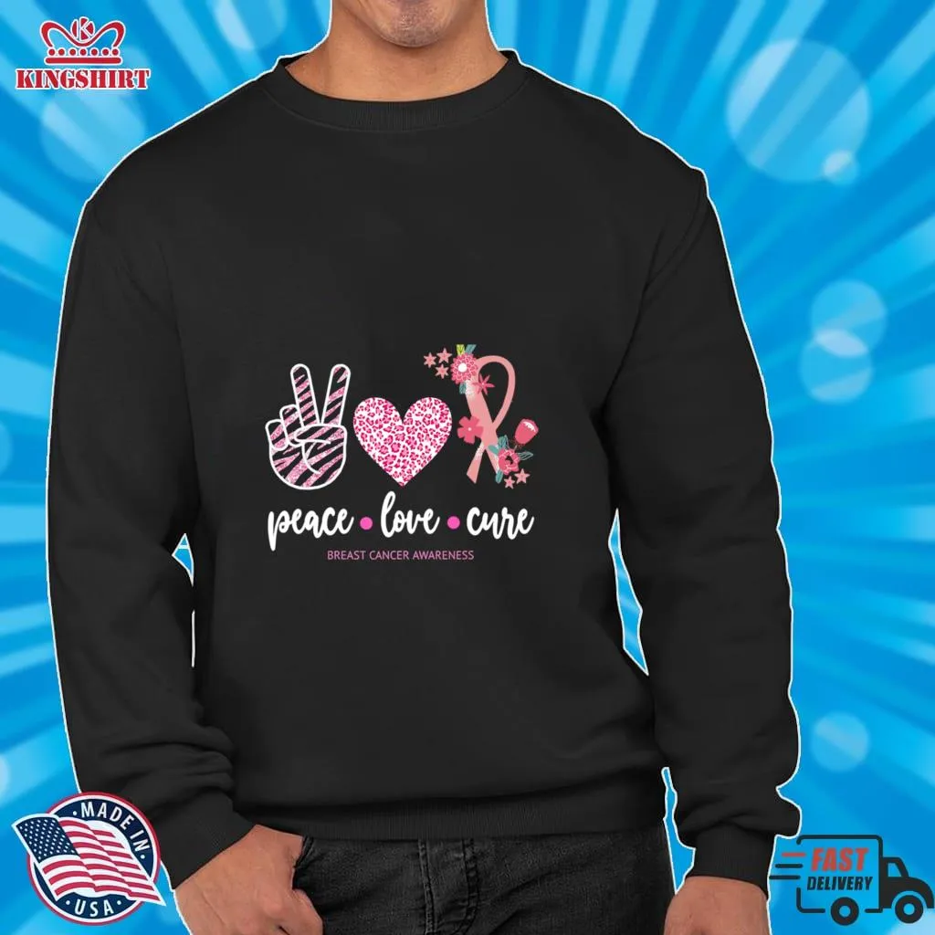 Breast Cancer Awareness Peace Love Cure Pink Ribbon Leopard Shirt