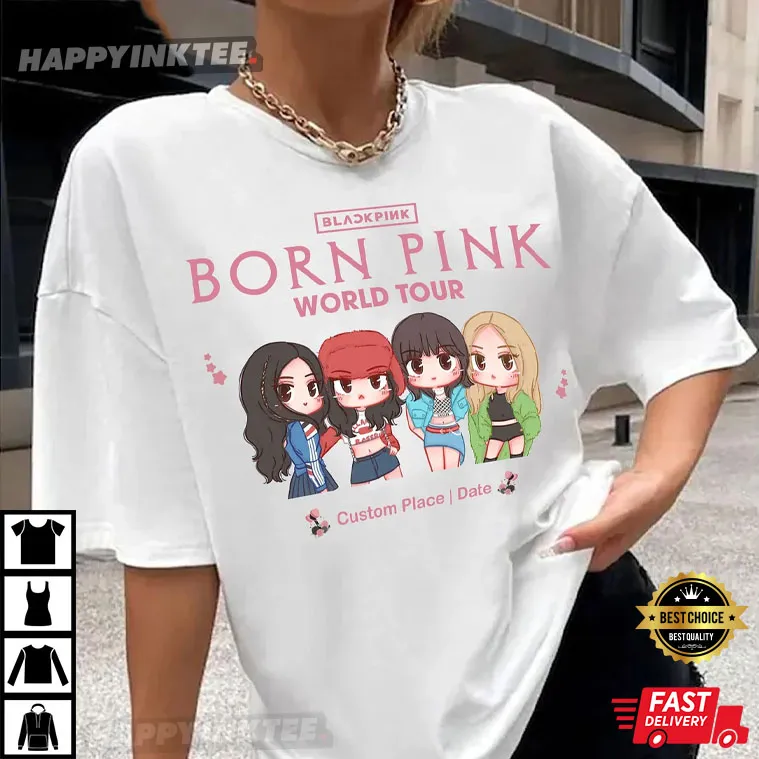 Custom Place Date Born Pink Chibi Blackpink World Tour T Shirt