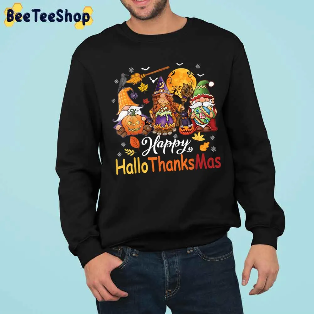 Cute Art Gnomes Happy Hallothanksmas Trending Unisex Sweatshirt