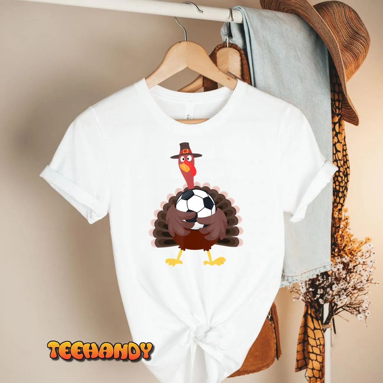 Cute Funny Soccer Thanksgiving Turkey Boys T Shirt
