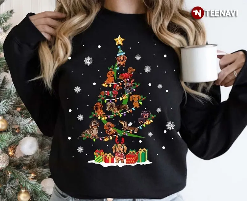Dachshund Xmas Tree Sweatshirt, Dachshunds Merry Christmas