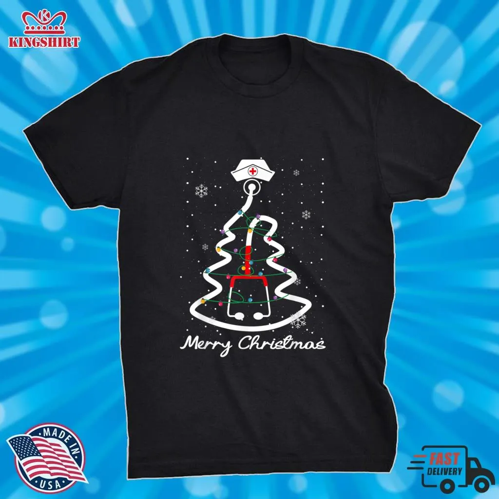 Merry Christmas Tree Stethoscope Lights Nurse Nursing Gifts T Shirt