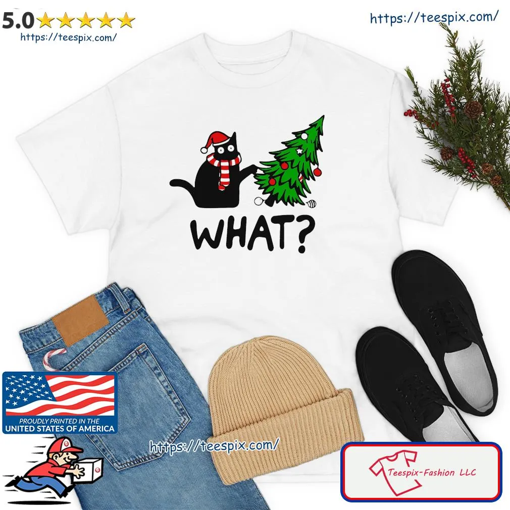 Funny Black Cat Christmas Tree What Shirt