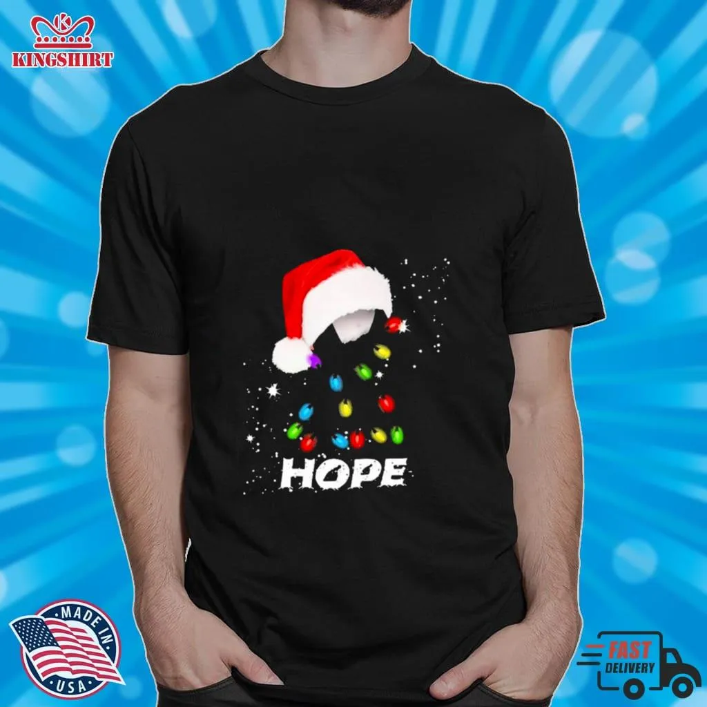 Breast Cancer Christmas Santa Black Ribbon Light Hope Shirt