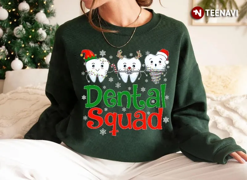 Funny Teeth Christmas Sweatshirt, Dental Squad