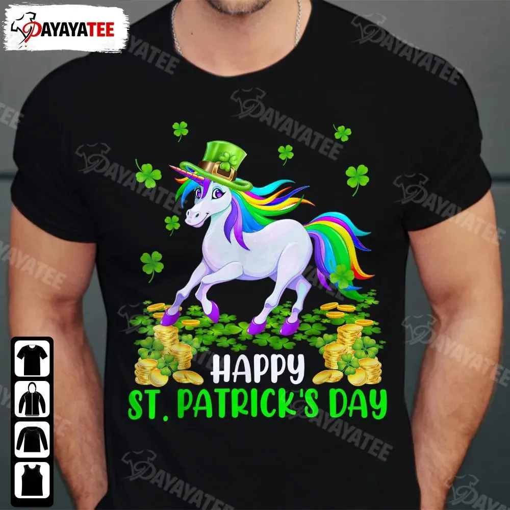 Happy St. Patrick Day Shirt Funny Lucky Shamrock Leprechaun Unicorn