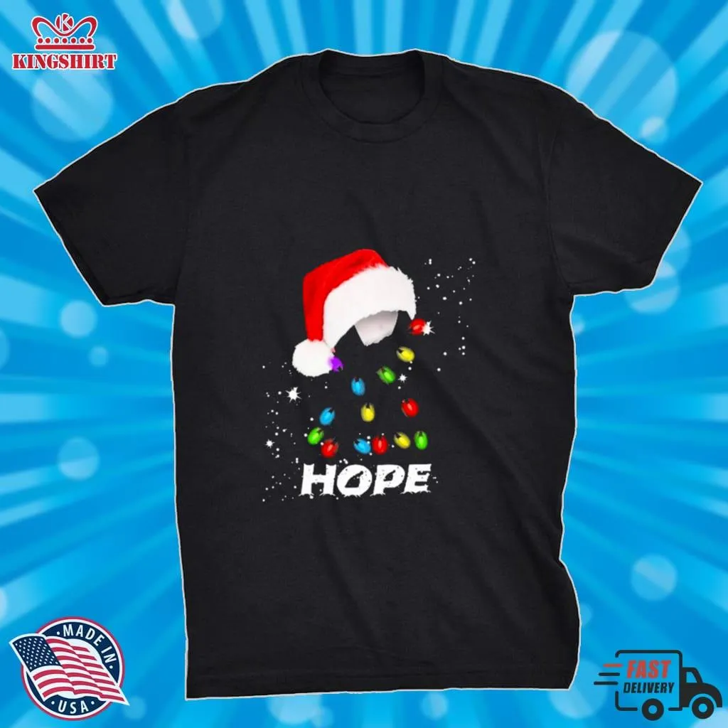 Breast Cancer Christmas Santa Black Ribbon Light Hope Shirt