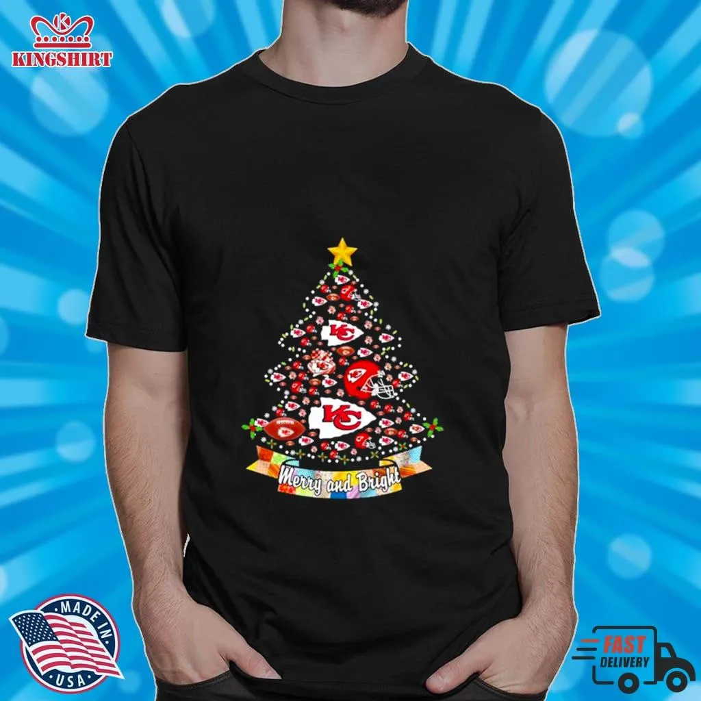 Kansas City Chiefs Helmet Tree Merry And Bright Christmas Shirt