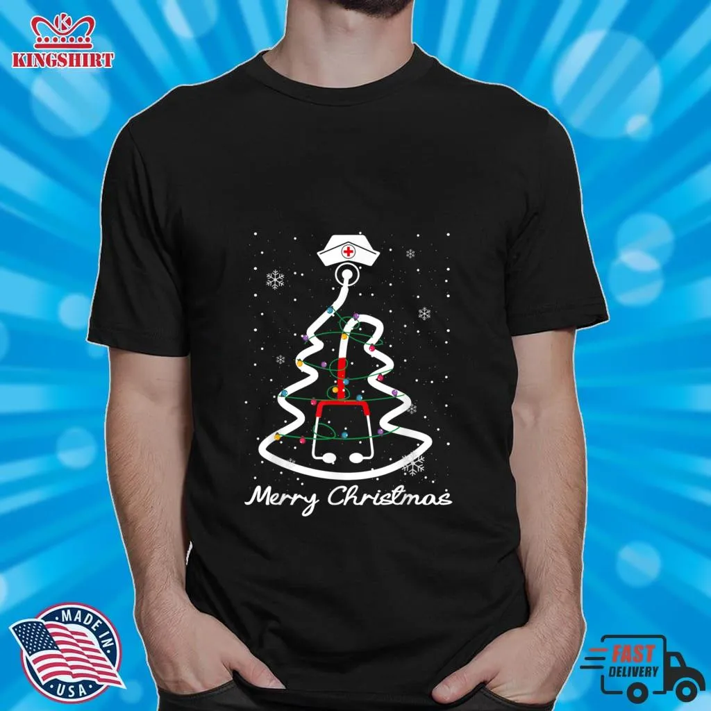 Merry Christmas Tree Stethoscope Lights Nurse Nursing Gifts T Shirt
