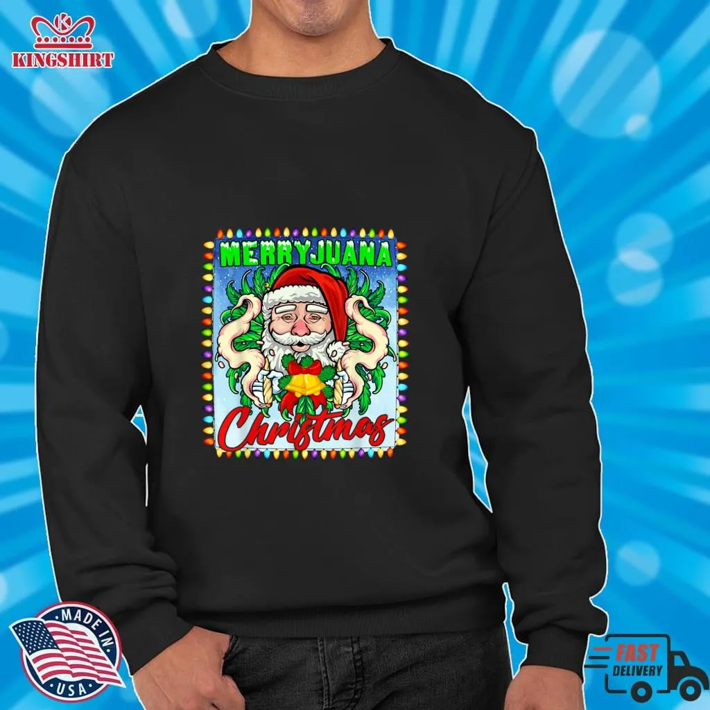 Merry Christmas Marijuana Santa Smoking Cannabis Weed Lover T Shirt