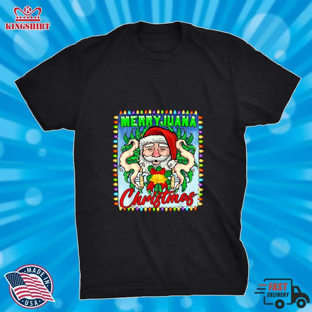 Merry Christmas Marijuana Santa Smoking Cannabis Weed Lover T Shirt
