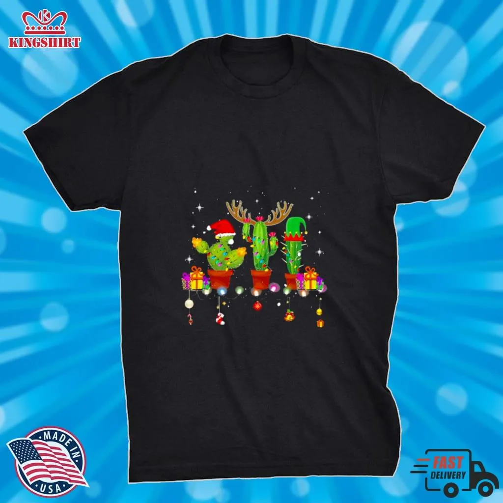 Christmas Lights Cactus Lover Xmas Pajama Holiday Shirt