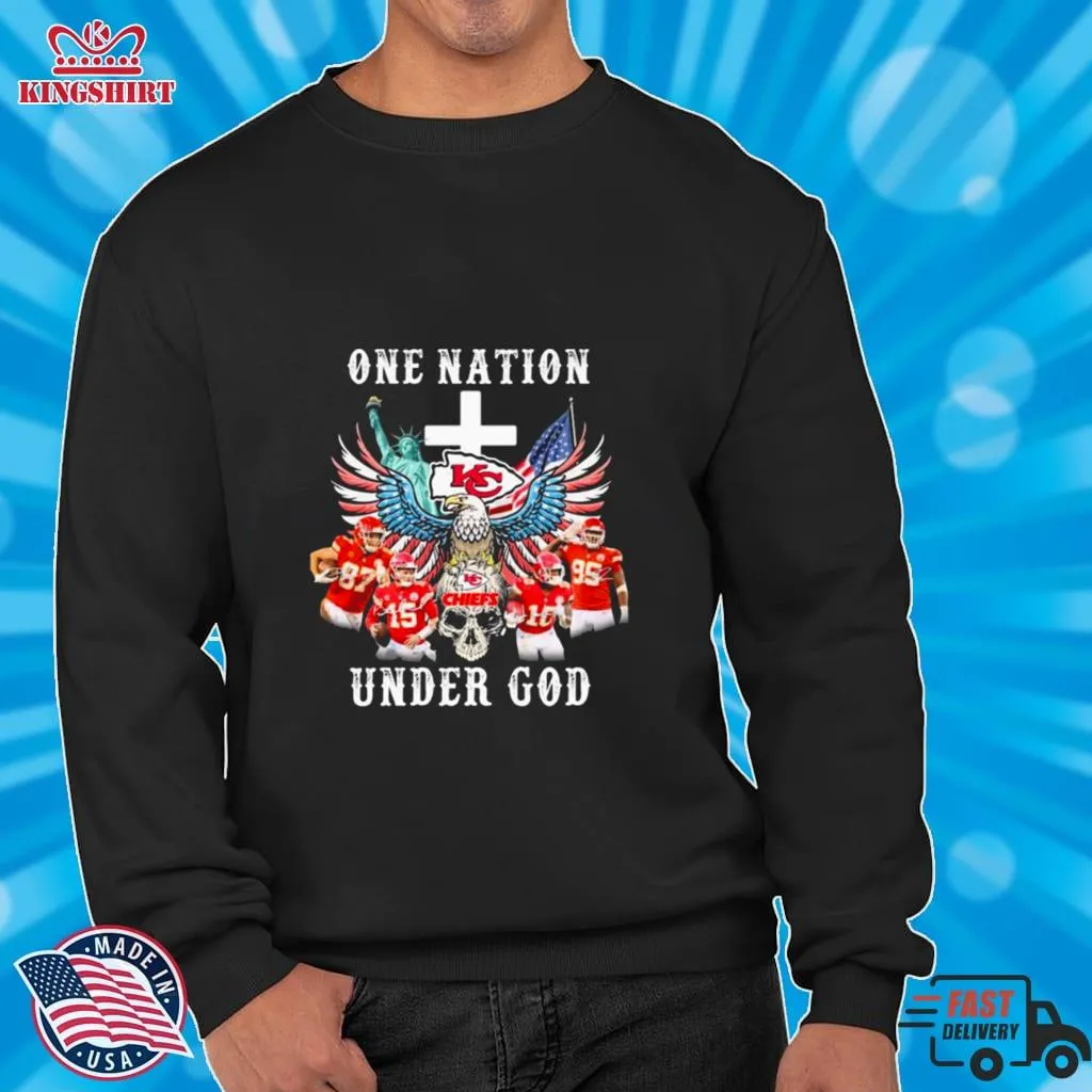 Eagle Holding Skull Kansas City Chiefs One Nation Under God Signatures Shirt_2