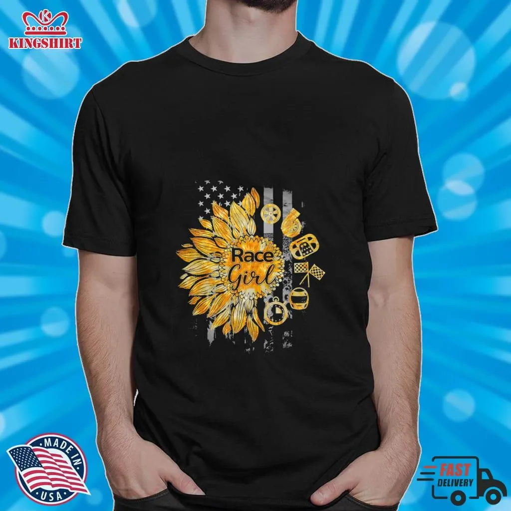 Race Girl Sunflower American Flag Shirt