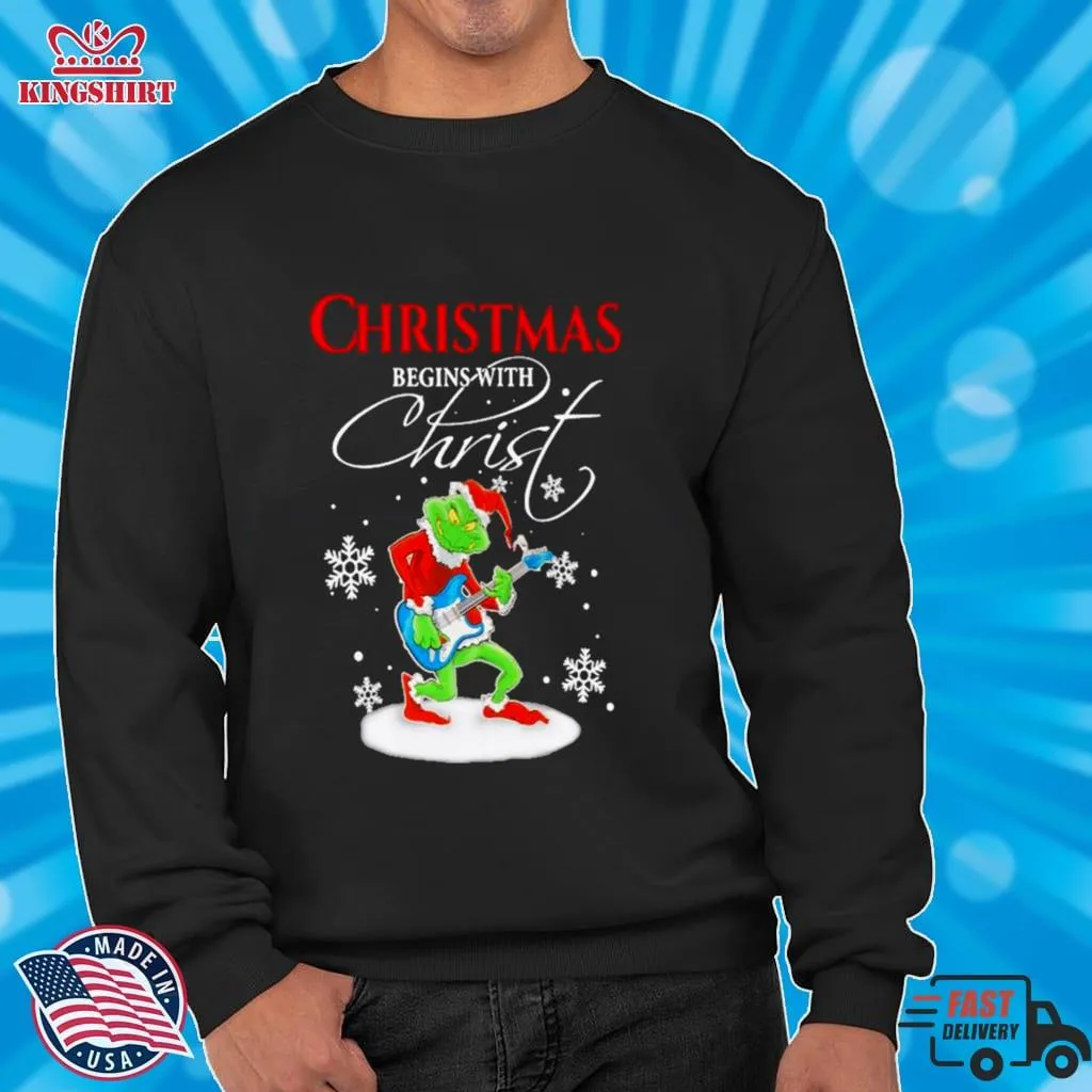 Santa Grinch Music Christmas Begins With Christ Shirt
