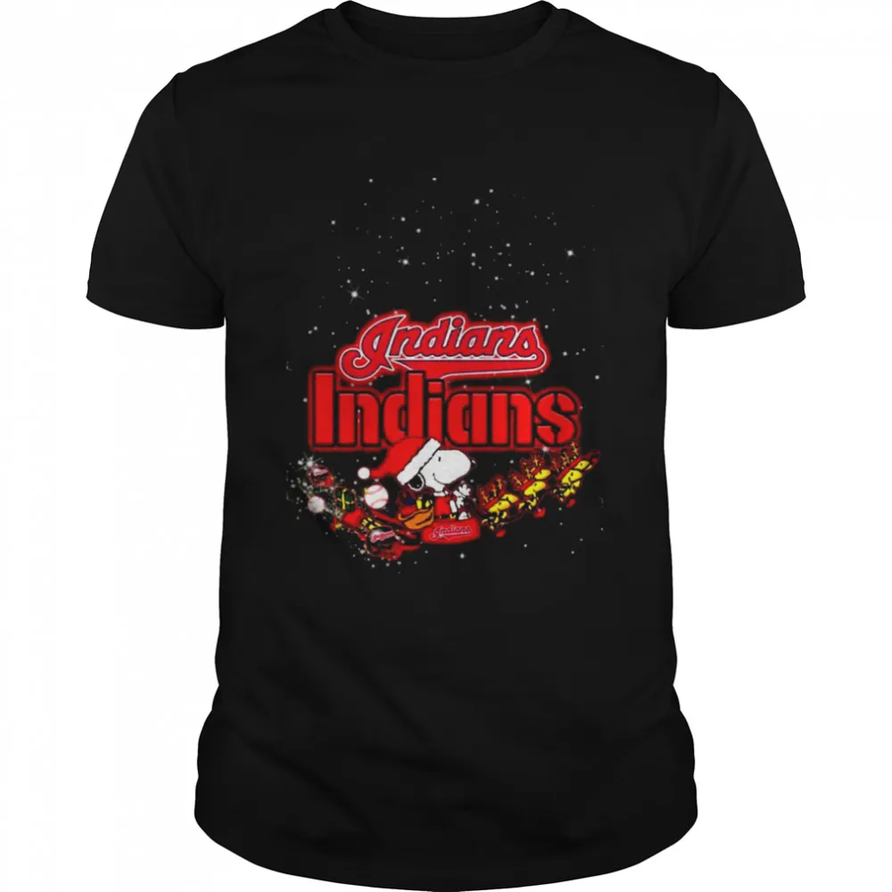 Santa Snoopy Riders Woodstock Merry Christmas Cleveland Indians Shirt