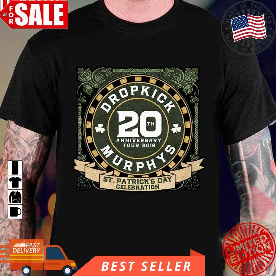 Vintage American Celtic Punk Band Dropkick Murphys 20Th Anniversary Tour Unisex T Shirt Size up S to 4XL