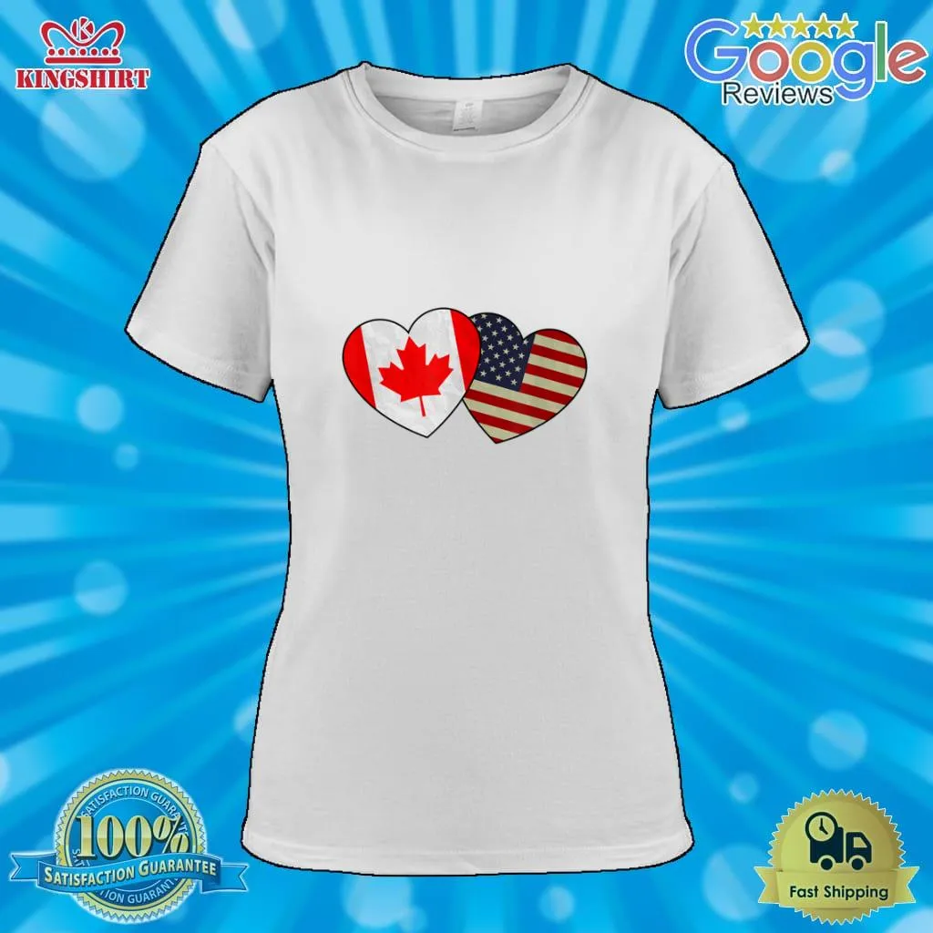 Official Canadian American Couple Heart Love Flag Valentine T Shirt