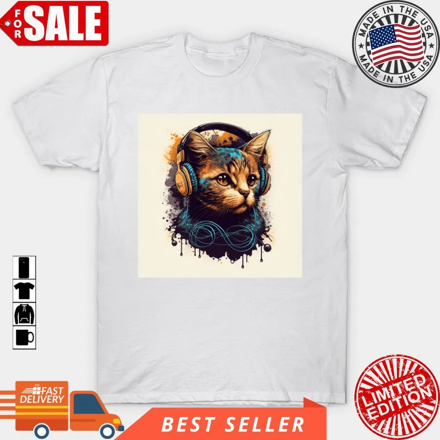 Best Banksy Style  Dj Cat  With Headphones T Shirt, Hoodie, Sweatshirt, Long Sleeve Shirt