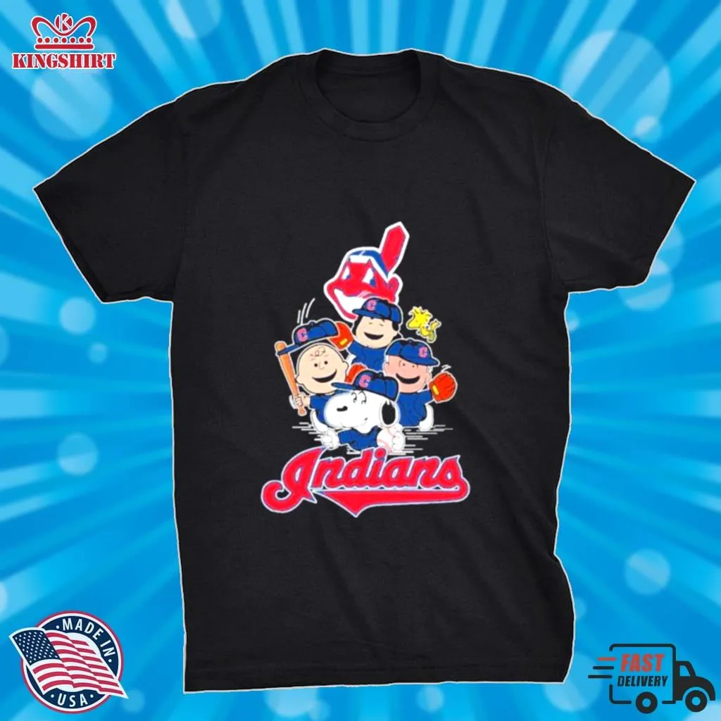 Love Shirt MLB Cleveland Indians Snoopy Charlie Brown Woodstock The Peanuts Movie Baseball Shirt Size up S to 4XL