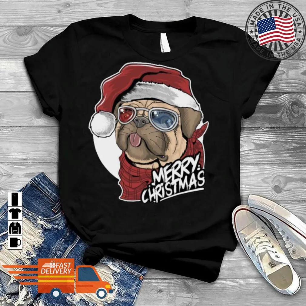 Free Style Christmas 2022 Cute Pug Wearing Cool Glasses Shirt Women T-Shirt
