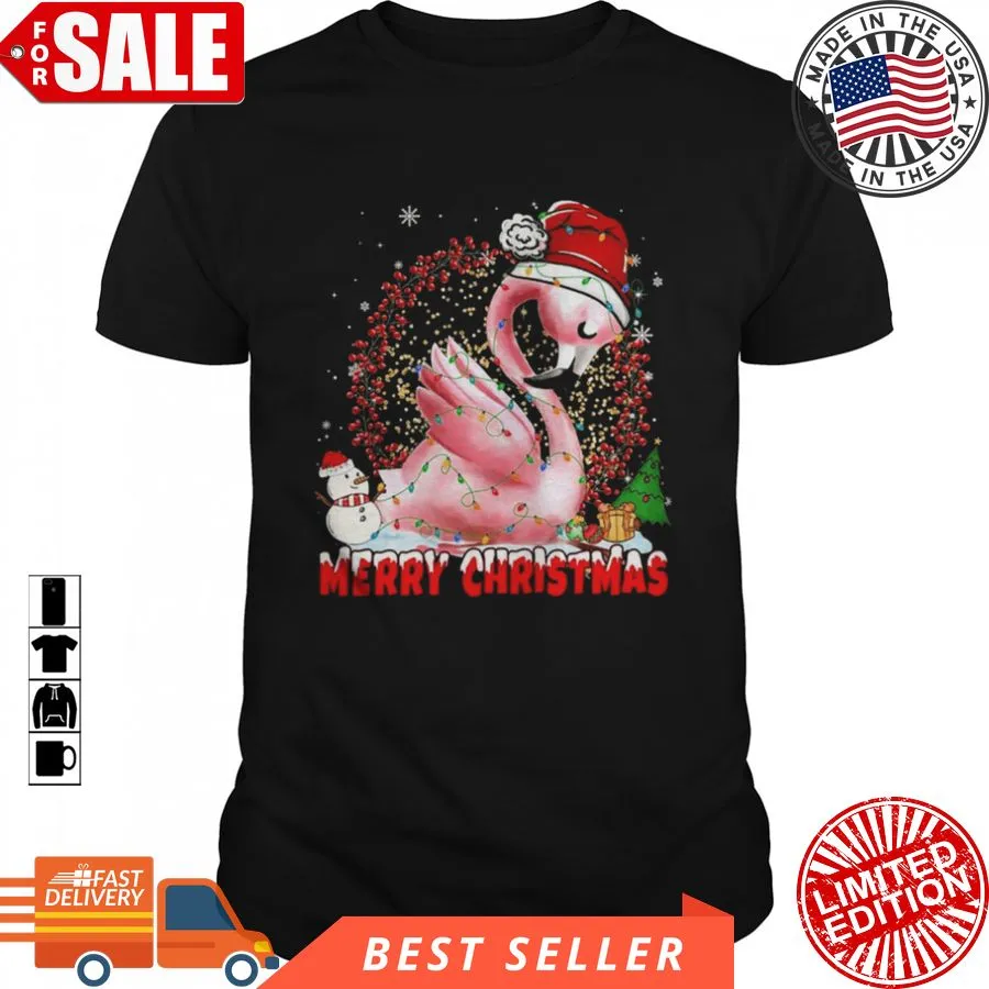 Awesome Christmas Flamingos Merry Christmas Light Flamingo Shirt Long Sleeve