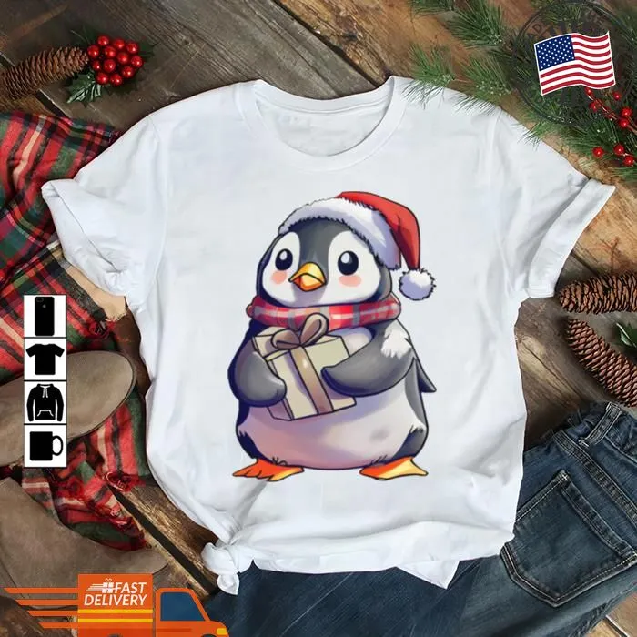 Pretium Christmas Penguin Holding A Present Shirt Hoodie
