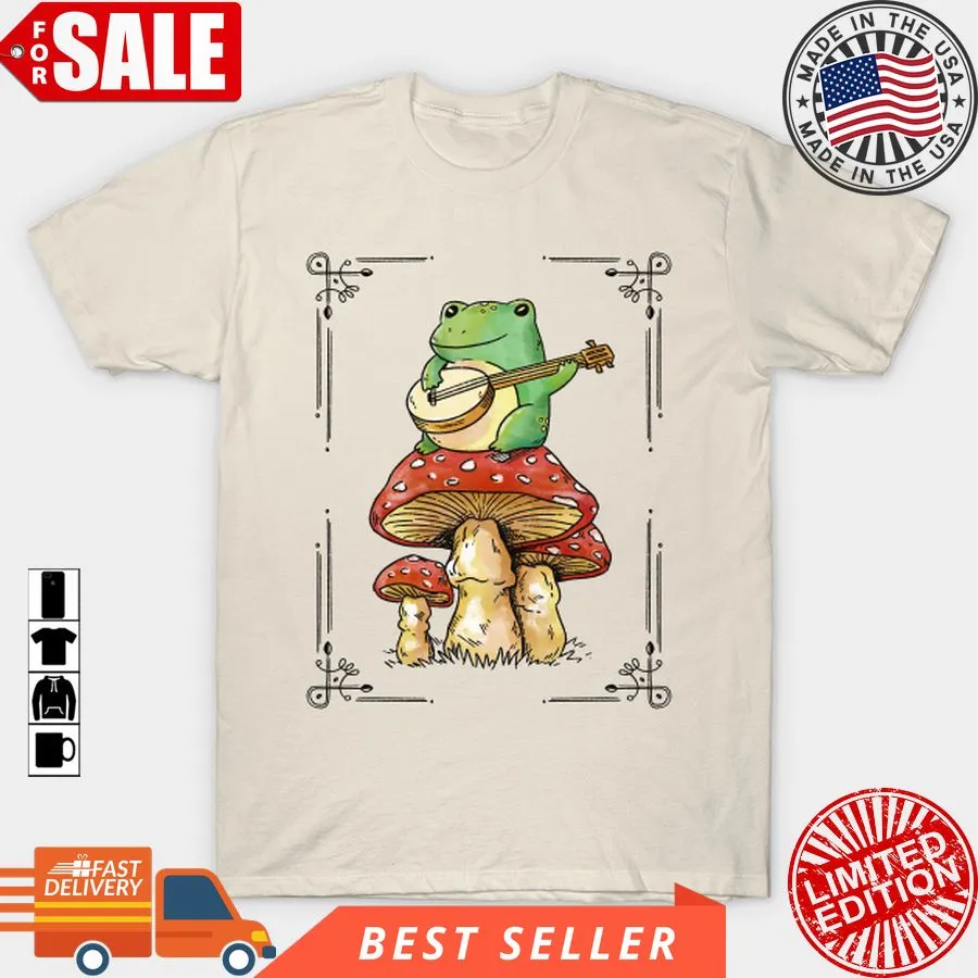 Oh Cottage Core   Frog Playing Banjo On Top Of A Mushroom T Shirt, Hoodie, Sweatshirt, Long Sleeve Long Sleeve