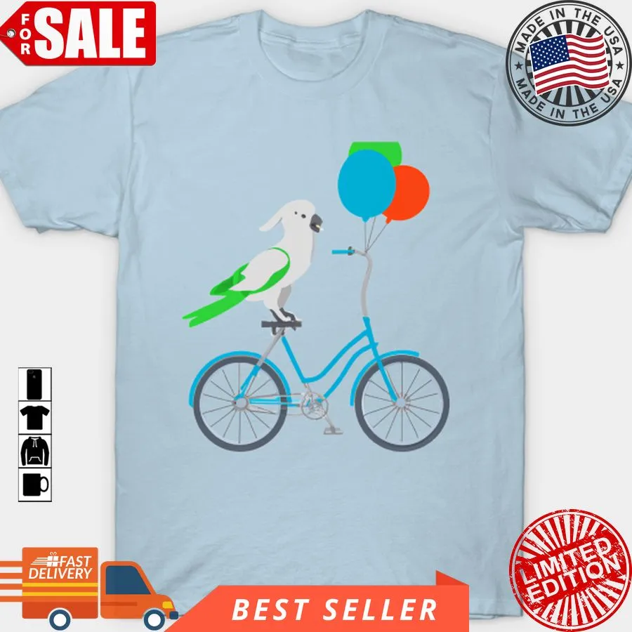 The cool Cute Parrot On A Blue Bicycle Looking For His Colorful Balloons T Shirt, Hoodie, Sweatshirt, Long Sleeve Unisex Tshirt