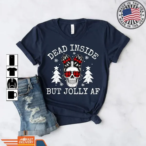 Be Nice Dead Inside But Jolly Af Plaid Skull Girl Christmas Tree SweatShirt