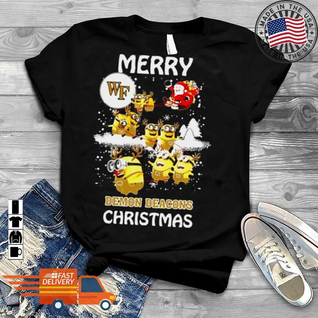 Oh Favorable Wake Forest Demon Deacons Minion Ugly Christmas Santa Claus With Sleigh Shirt Long Sleeve