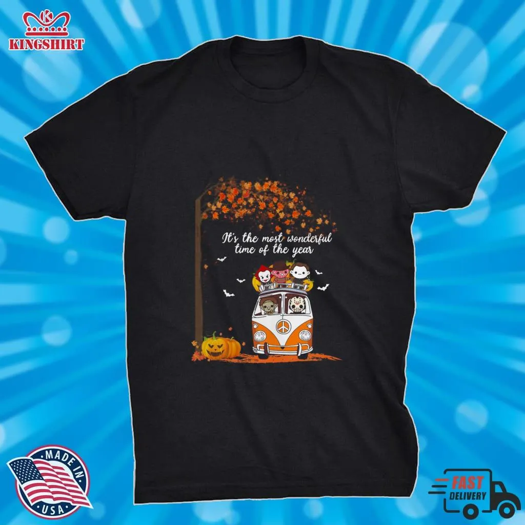 Top Hippie Car Horror Characters Chibi ItS The Most Wonderful Time Of The Year Halloween Shirt Plus Size