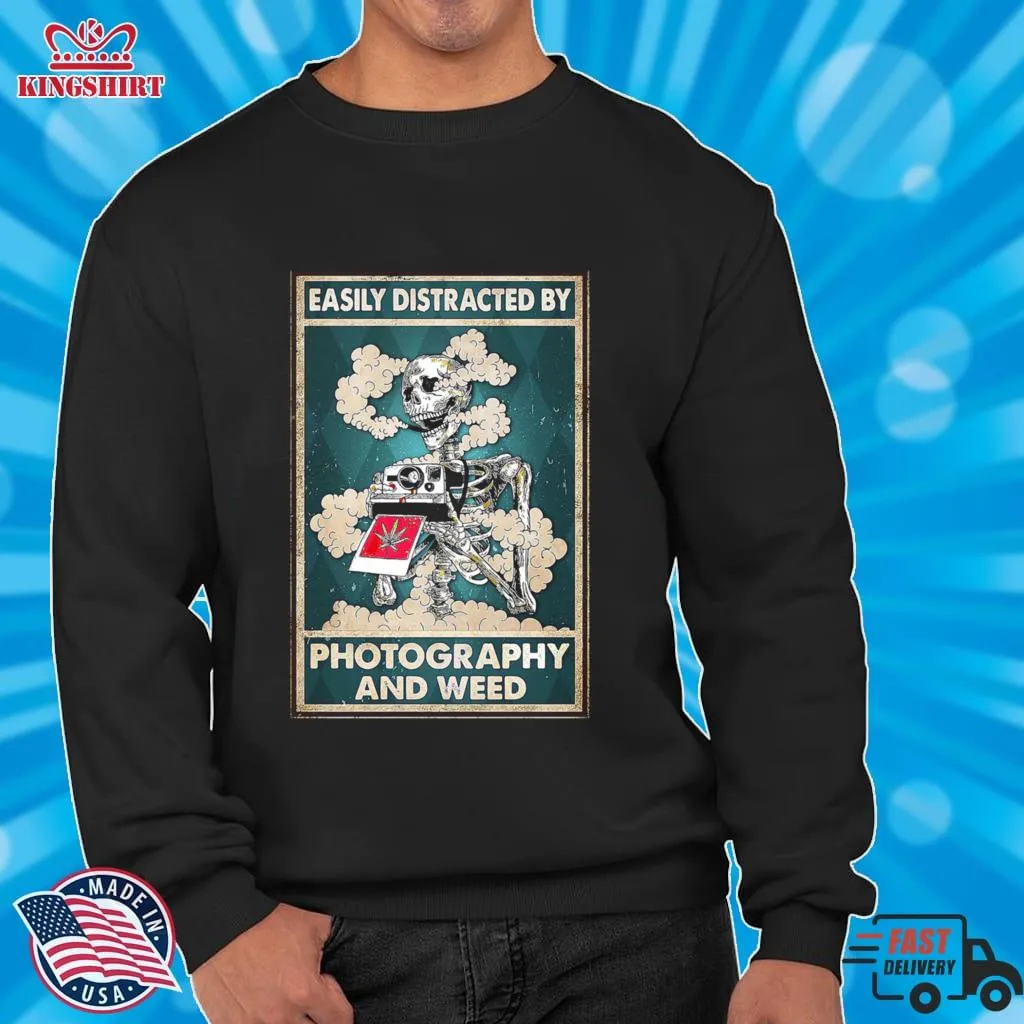 Romantic Style Photographer Easily Distracted By Photography And Weed Shirt V-Neck Unisex