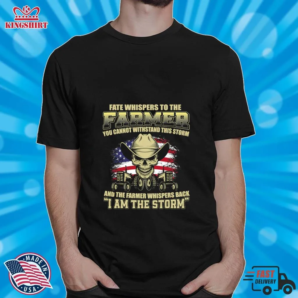 Vintage Fate Whispers To The Farmer I Am The Storm American Flag Tractor Skull Shirt Youth T-Shirt