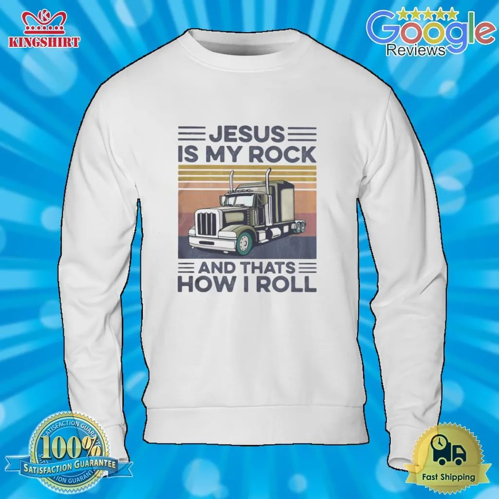 Top Trucker Jesus Is My Rock And Thats How I Roll Vintage Retro Shirt Men T-Shirt