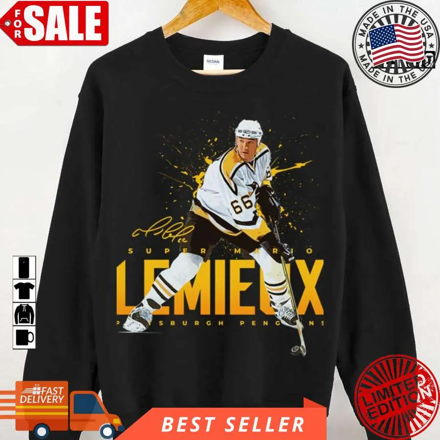 Chic styles Free Style Mario Lemieux Yellow Art Pittsburgh Penguins Unisex Sweatshirt Unisex Tshirt Casual clothing