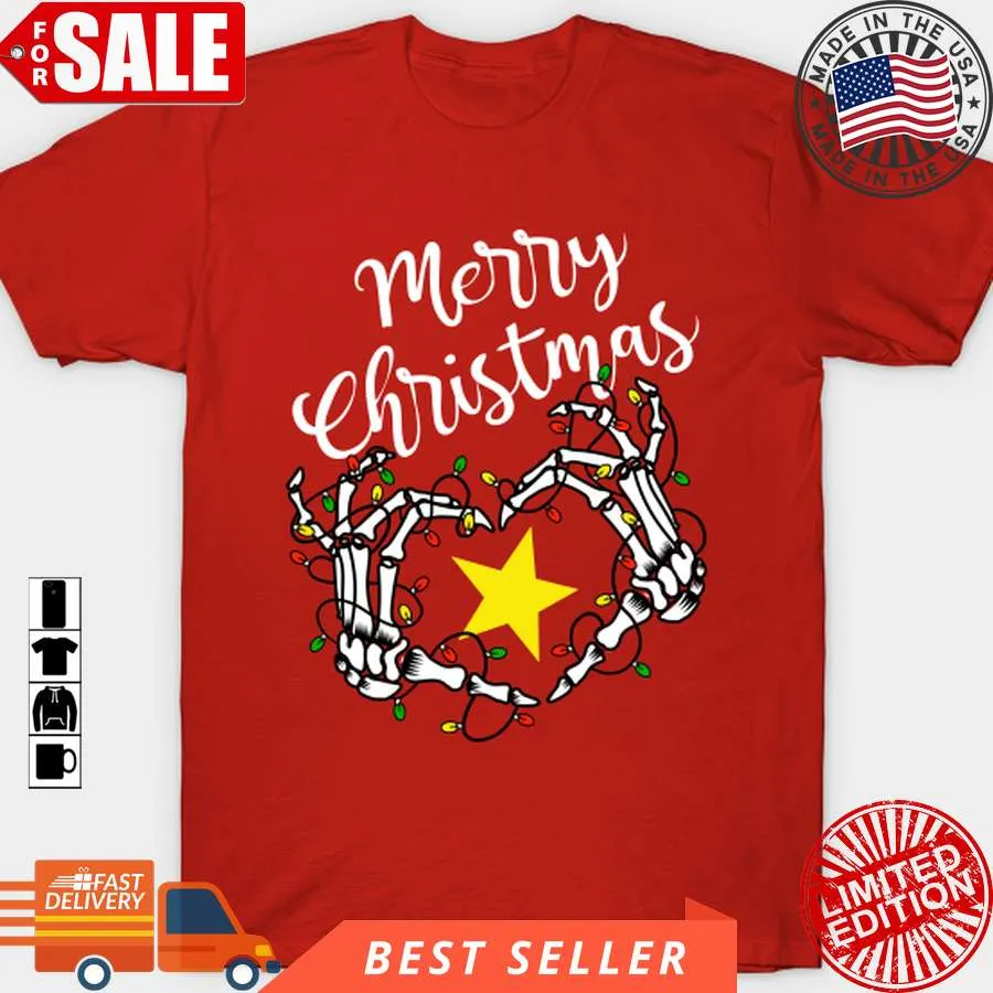 Be Nice Merry Christmas Heart Love Skeleton Hands Lights Winter Holiday Seasonal T Shirt, Hoodie, Sweatshirt, Long Sleeve Plus Size