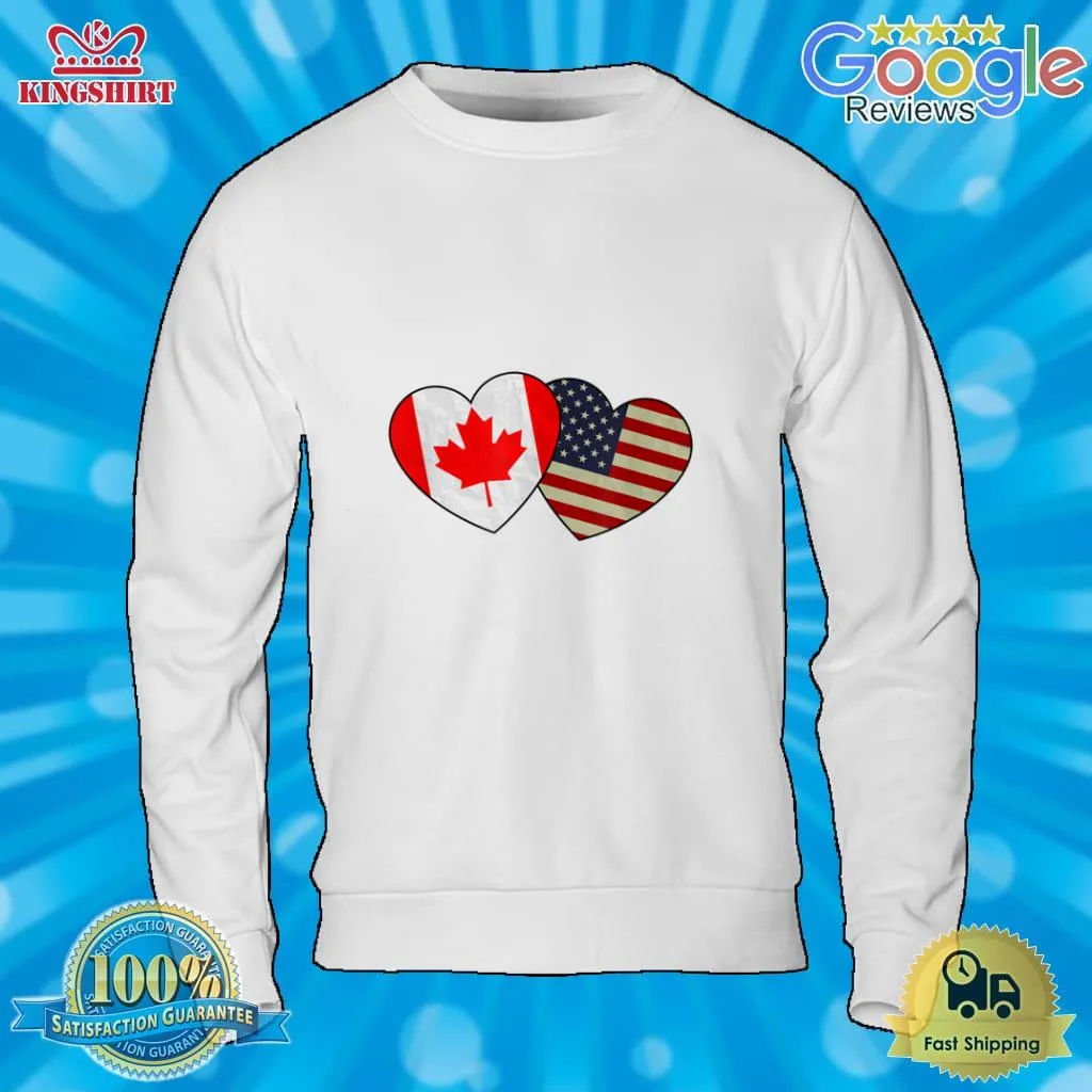 Official Canadian American Couple Heart Love Flag Valentine T Shirt