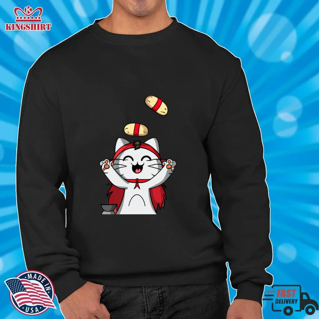 Love Shirt Sushi Juggler Cat,Kawaii Lightweight Sweatshirt Youth T-Shirt