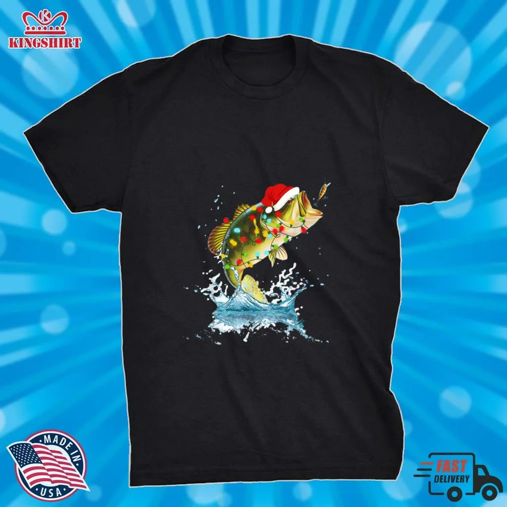 Free Style Bass Fishing Santa Hat Christmas Pajama Fishermen Fish Fishing Lover Shirt Women T-Shirt