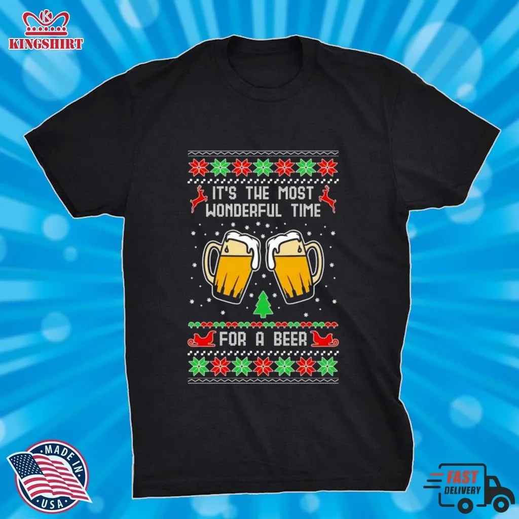 Awesome Its The Most Wonderful Time For A Beer Ugly Christmas 2022 Shirt Size up S to 4XL
