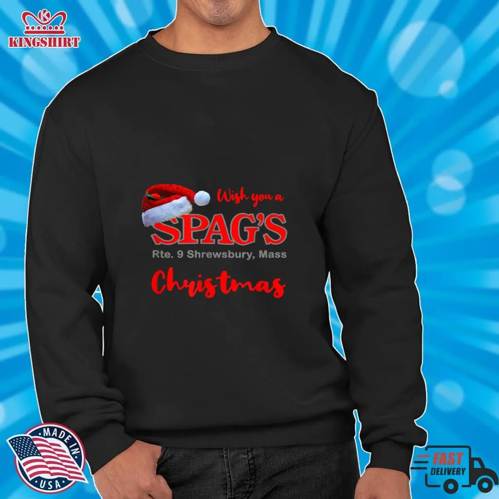 Official Shrewsbury MA Wish You A SPAGS Christmas Vintage Santa Hat T Shirt Shirt