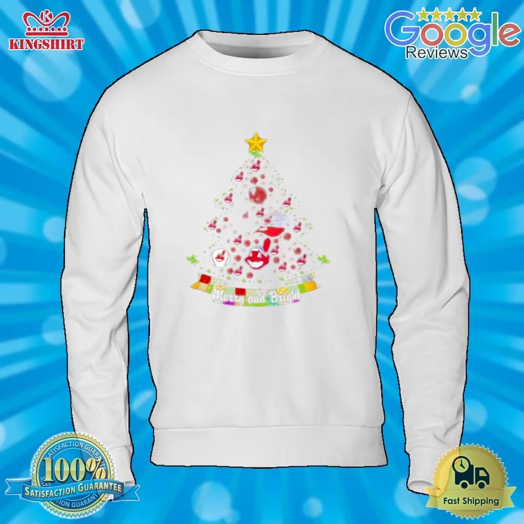 Oh Merry And Bright Cleveland Indians MLB Christmas Tree 2022 Shirt Long Sleeve