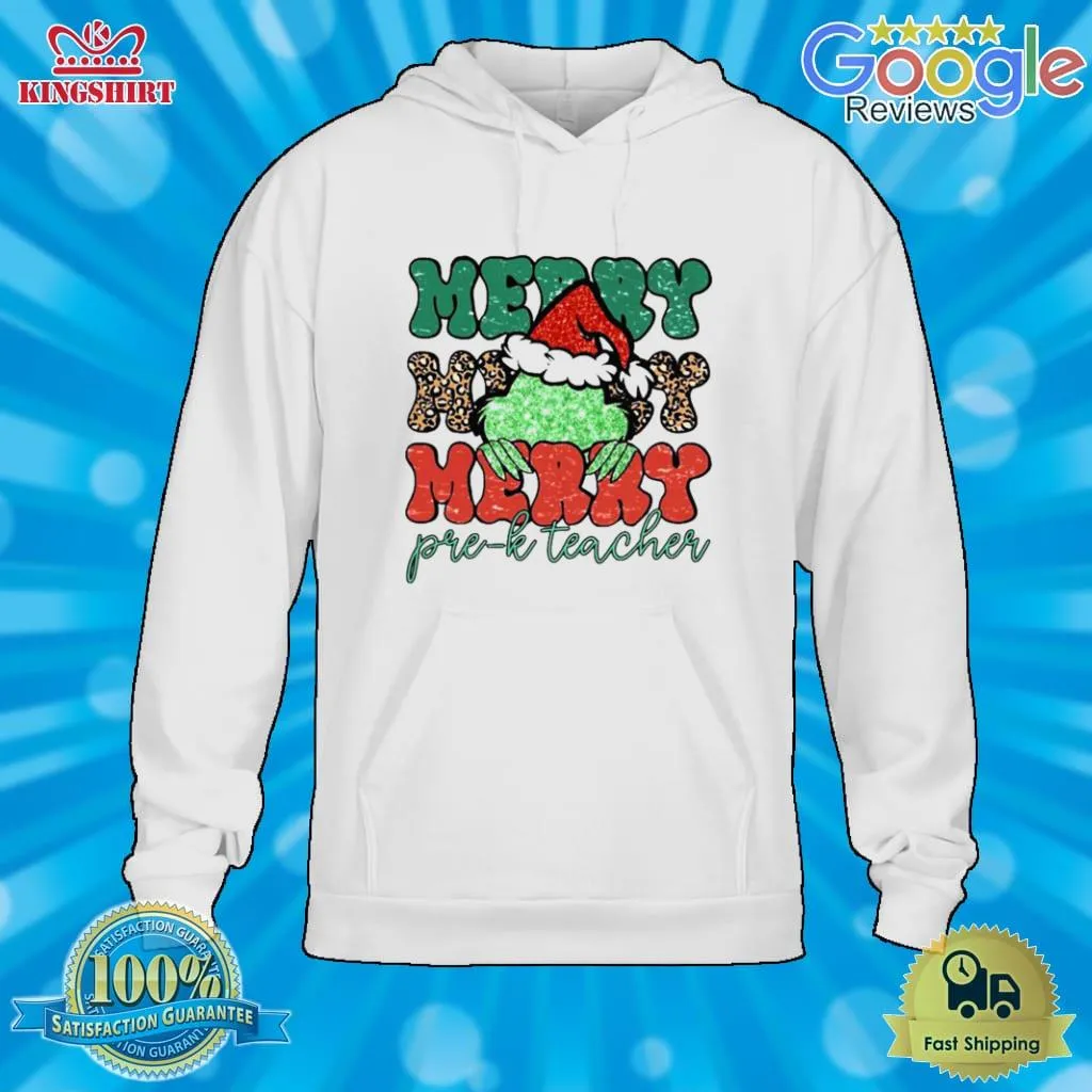 Awesome Santa Grinch Merry Pre K Teacher Christmas Leopard 2022 Shirt Size up S to 4XL