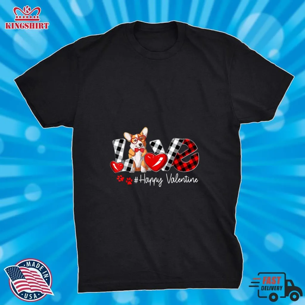 Awesome Love Corgi Dog Buffalo Plaid Valentines Day T Shirt Size up S to 4XL