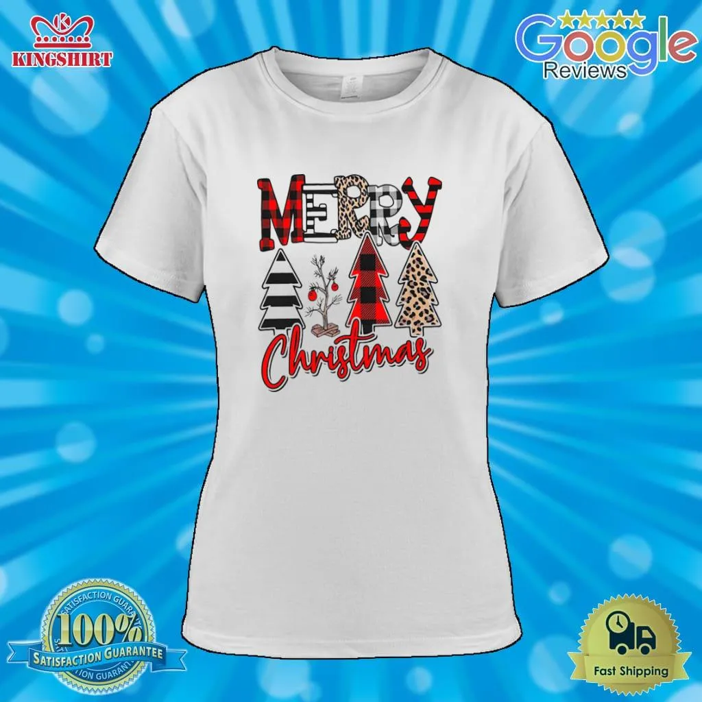 Romantic Style Plaid Merry Christmas Tree Shirt Women T-Shirt