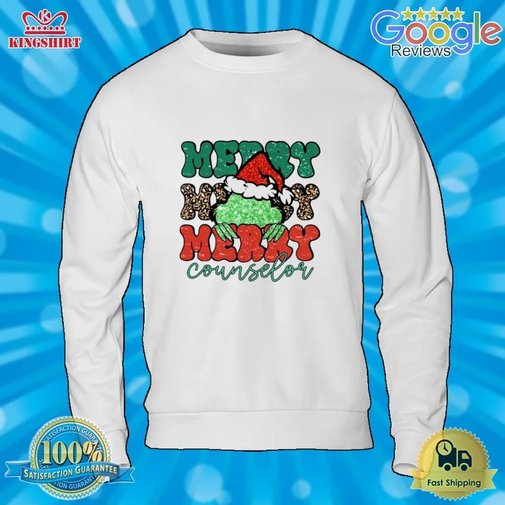Free Style Santa Grinch Merry Counselor Christmas Leopard 2022 Shirt Unisex Tshirt