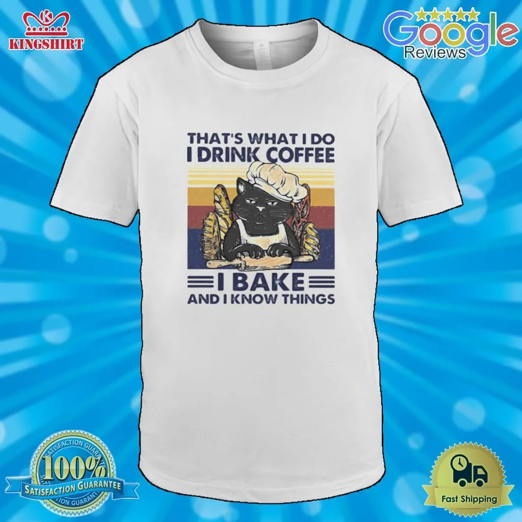 The cool ThatS What I Do I Drink Coffee I Bake And I Know Things Black Cat Vintage Retro Shirt Tank Top Unisex