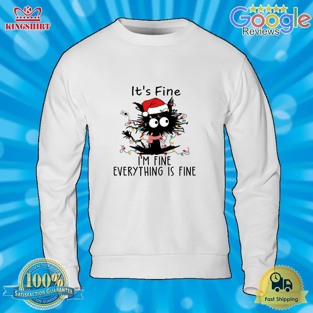 Top Cute Christmas Cat Quote It's Fine Pullover Hoodie Plus Size